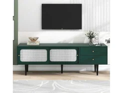 Tv-Meubel 160 Cm - 2 Rotan Schuifdeuren En 2 Lades - Groen