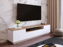 Tv-Meubel Met 3 Deuren En 1 Nis - Wit En Naturel - Lotula