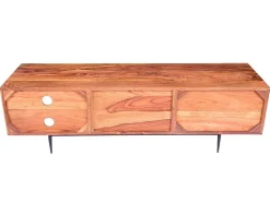 Tv-Meubel Met 2 Deuren En 2 Niche - Sheesham Hout En Metaal - Kleur: Natuurlijk - Zelicina