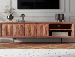 Tv-Meubel Met 2 Deuren En 2 Niche - Sheesham Hout En Metaal - Kleur: Natuurlijk - Zelicina