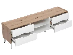 Tv-Meubel Met 4 Lades En 2 Nissen - Mdf & Metaal - Witgelakt & Naturelkleur - Cayana