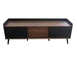 Tv-Meubel Met 2 Lades En 2 Schuifdeuren - Moderne Stijl - Kleuren: Zwart En Naturel