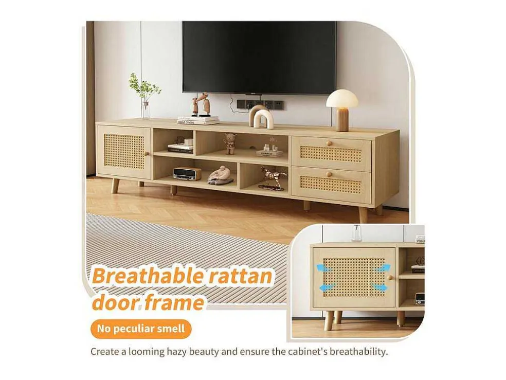 Tv-Meubel Van 160 Cm - 1 Deur, 2 Laden En 4 Vakken - Naturel