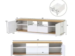 Tv-Meubel Van 180 Cm Met Led - 2 Laden En 2 Open Planken - Eigentijdse Scandinavische Stijl - Wit