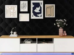 Tv-Meubel Van 180 Cm Met Led - 2 Laden En 2 Open Planken - Eigentijdse Scandinavische Stijl - Wit