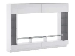 Tv-Wand Met Opbergruimte En Ledverlichting Van Gerookt Gehard Glas - Wit Gelakt - Briano