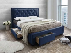 Tweepersoons Bed Met Laden En Opbergruimte - Blauw Fluweel - 160 X 200 Cm - Leopold