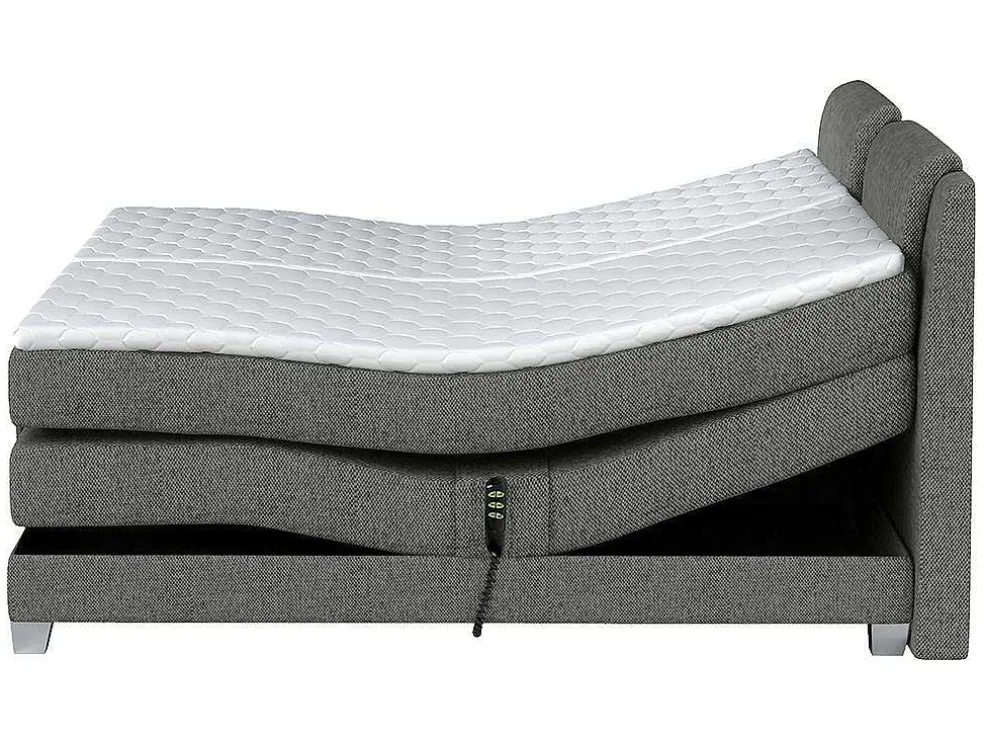 Tweepersoons Boxspring Met Elektrische Bedbodem + Matras En Dekmatras Castel Palacio - 2X90X200Cm - Lichtgrijze Stof