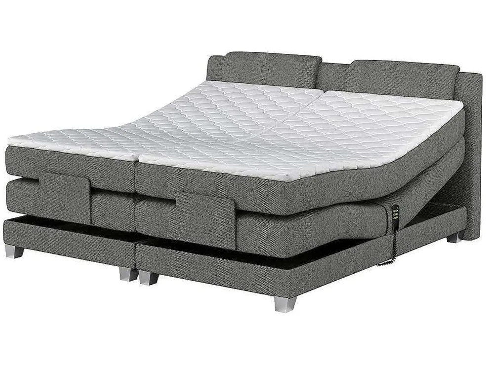 Tweepersoons Boxspring Met Elektrische Bedbodem + Matras En Dekmatras Castel Palacio - 2X90X200Cm - Lichtgrijze Stof