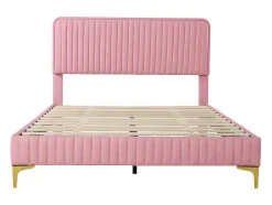 Tweepersoonsbed Gestoffeerd In Kunstleer 140X200Cm - In Hoogte Verstelbaar Hoofdbord - Met Lattenbodem - Roze (Zonder Matras)