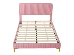 Tweepersoonsbed Gestoffeerd In Kunstleer 140X200Cm - In Hoogte Verstelbaar Hoofdbord - Met Lattenbodem - Roze (Zonder Matras)