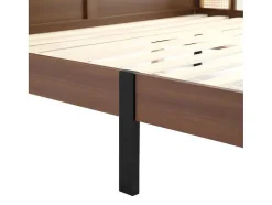 Tweepersoonsbed 160X200Cm - Met Kunstleer En Pvc Rotan Kussens - Met Houten Lattenbodem - Bruin