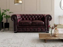 Tweezitsbank Chesterfield Brenton 100% Buffelleer - Cherry