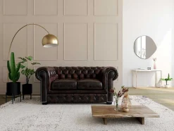 Tweezitsbank Chesterfield Brenton 100% Buffelleer - Bruin Tinten