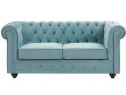 Tweezitsbank Van Pastelblauw Velours Chesterfield
