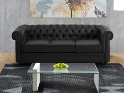 Tweezitsbank Van Zwart Kunstleer Chesterfield