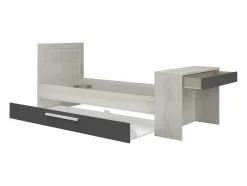 Uitschuifbaar Bed 90 X 200 En 90 X 190 Cm - Met Bureau - Kleur: Naturel En Antraciet + Matras + Bedbodem - Vouani