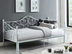 Uitschuifbare Bedbank Sebille - Metaal - 2 X 90 X 200 Cm Of 180 X 200 Cm - Wit - Optie Matras