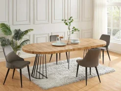 Uitschuifbare Eettafel 2 Tot 12 Plaatsen Van Mdf En Staal - Naturel En Zwart - Firela