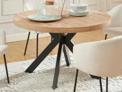 Uitschuifbare Eettafel 4 Tot 8 Plaatsen Van Mdf En Staal - Naturel En Zwart - Komoni