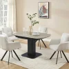 Uitschuifbare Eettafel Voor 4 Tot 8 Personen In Keramiek, Gehard Glas, Metaal En Mdf - Lichte Houtlook En Zwart - Taloza