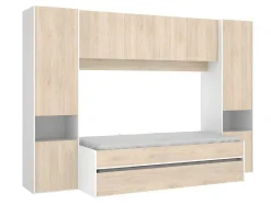 Uitschuifbed Met Ingebouwde Kasten Selena - 90 X 190Cm - Eiken & Wit + Matras