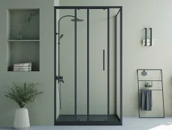 Vast Douchescherm Met Schuifdeur Met Industriele Stijl - Mat Zwart - 120 X 80 X 195 Cm - Toroni