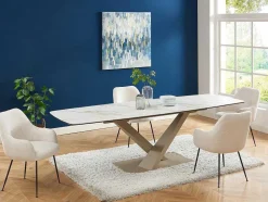 Verlengbare Eettafel 6 Tot 10 Plaatsen Van Keramiek En Metaal - Wit En Beige Marmereffect - Malata - Van Pascal Morabito