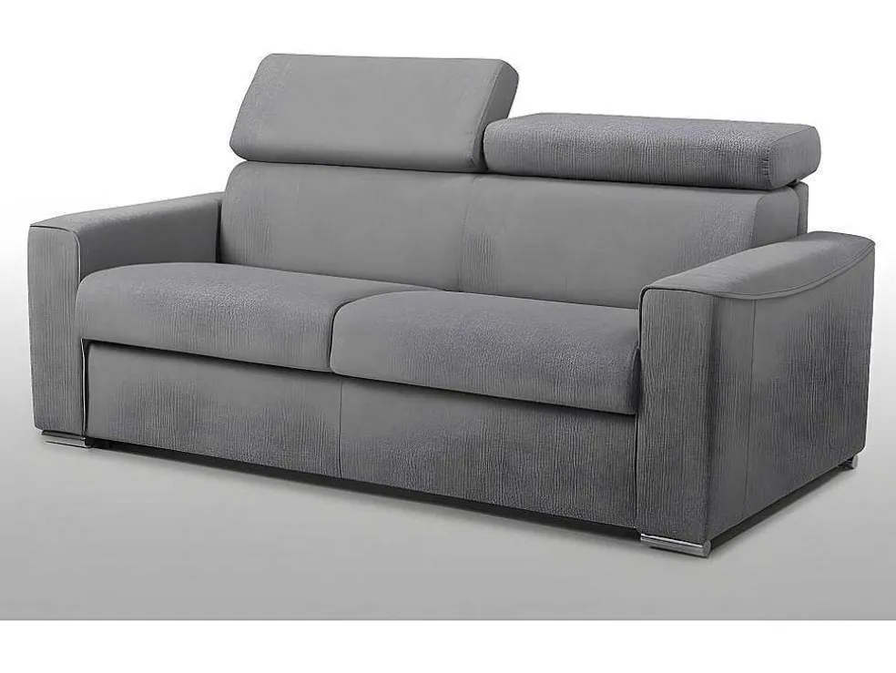 Vierzits Slaapbank Van Stof Vizir - Grijs - Slaapafm. 160 Cm - Matras 22 Cm Van Met Vormgeheugen