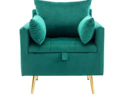 Vipi Fauteuil In Fluwelen Stof Met Opbergruimte En Kussen - Poten Van Goudkleurig Metaal - Groen