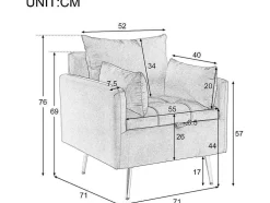 Vipi Fauteuil In Fluwelen Stof Met Opbergruimte En Kussen - Poten Van Goudkleurig Metaal - Grijs