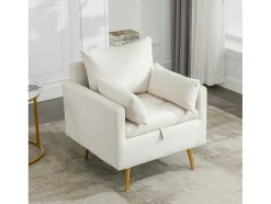 Vipi Fauteuil In Fluwelen Stof Met Opbergruimte En Kussen - Poten Van Goudkleurig Metaal - Wit
