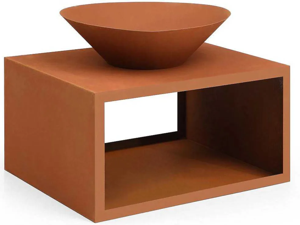 Vuurkorf Van Staal Corten Met Bergruimte Voor Hout - L90 X H67,5 X D75 Cm - Bezio