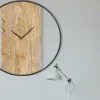 Wandklok In Twee Materialen - D61 Cm - Hout En Metaal - Licht Hout En Zwart - Galou