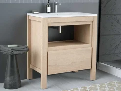 Wastafelmeubel Met Opbergvak - Eikenfineer - 80 Cm - Cosmoti