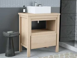 Wastafelmeubel Met Opzetwastafel - Eikenfineer - 80 Cm - Cosmoti