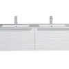 Wit Hangmeubel Voor Badkamer Met Groeven Met Dubbele Inbouwwastafel - 120 Cm - Latoma
