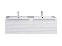 Wit Hangmeubel Voor Badkamer Met Groeven Met Dubbele Inbouwwastafel - 120 Cm - Latoma