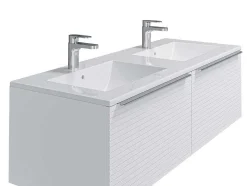 Wit Hangmeubel Voor Badkamer Met Groeven Met Dubbele Inbouwwastafel - 120 Cm - Latoma