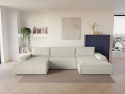 Xxl Hoekslaapbank Van Beige Ribfluweel Amelia
