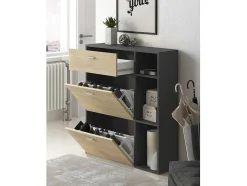 Zapatero Furniture, Windmodel, 90X26X101.5Cm, Tegroep Hall En Hall, Grijs En Eiken, Moderne Stijl