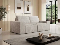 Zitbank 2 Plaatsen Beige Ribfluweel Amelia