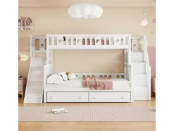 2-Zits Stapelbed Met Glijbaan En Planken - 90 X 200 Cm + 140 X 200 Cm - Wit - Anthony