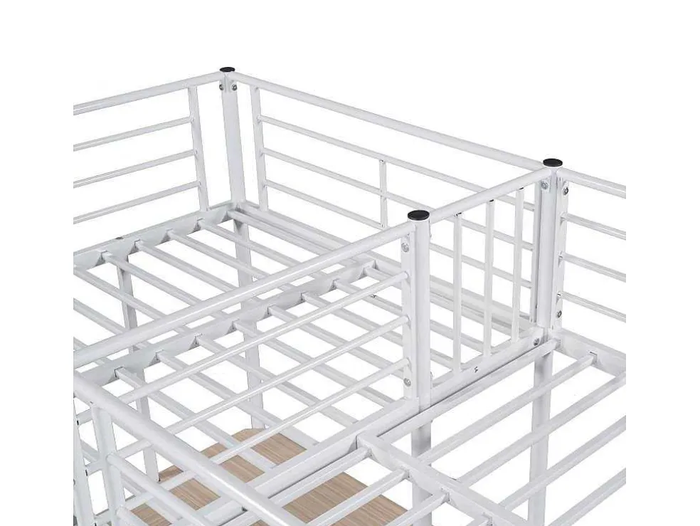 2-Zits Tussenbed - 2 X 90 X 200 Cm - Met Hoekbureau En Ladders - Metaal - Wit