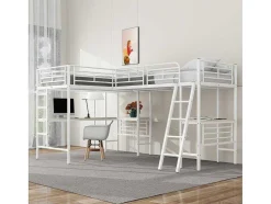 2-Zits Tussenbed - 2 X 90 X 200 Cm - Met Hoekbureau En Ladders - Metaal - Wit