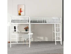 2-Zits Tussenbed - 2 X 90 X 200 Cm - Met Hoekbureau En Ladders - Metaal - Wit