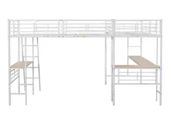 2-Zits Tussenbed - 2 X 90 X 200 Cm - Met Hoekbureau En Ladders - Metaal - Wit