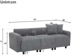 3-Zitsbank In Chenille-Stof Met 2 Kussens - Slaaphoogte 211 Cm - Grijs