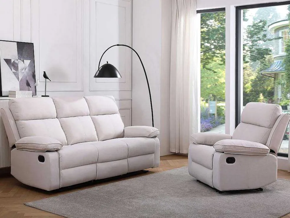 3-Zits-Relaxbank Van Beige Stof Lana