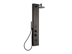 Zwarte Douchekolom Met Massagestralen Met Houten Decoratie - H127 X L48,5 Cm - Ubala